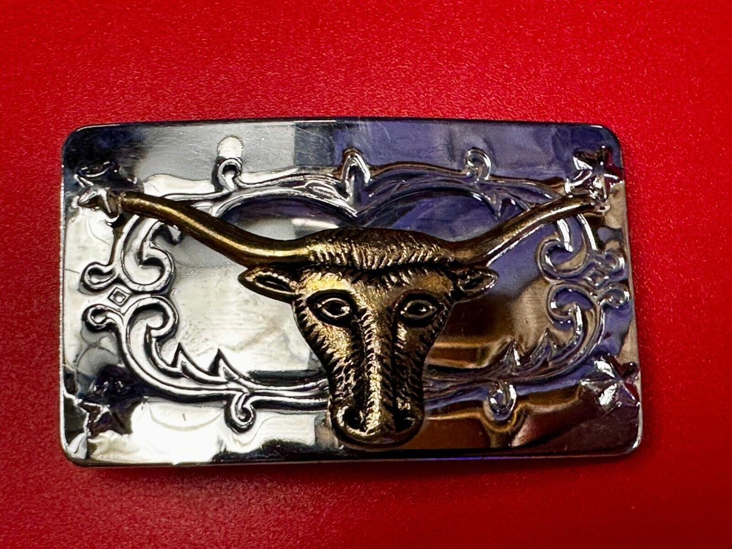Texas Longhorn Steer Bull Rodeo Two Tone Ornate Western Small Vtg. Belt Buckle