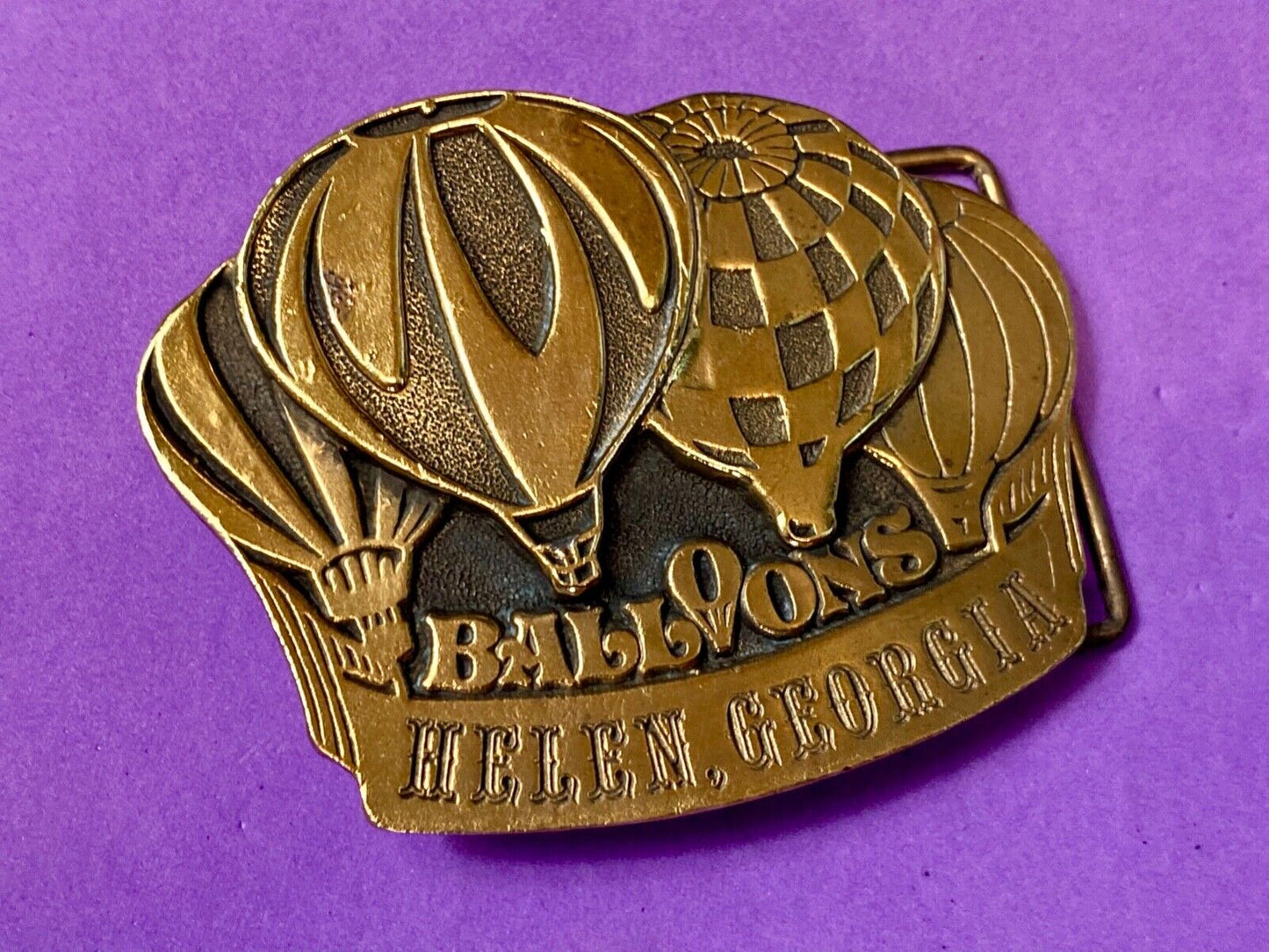 VINTAGE 70's HOT AIR Balloons Belt Buckle Helen Georgia Collectible Belt Buckle