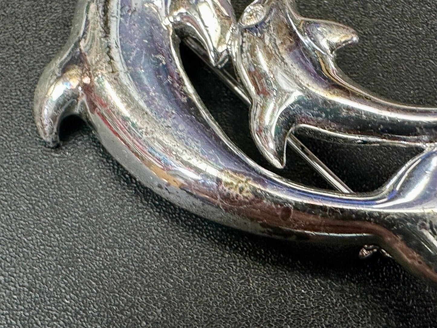 Two Dolphins Curved Jumping in ocean scene AK Anne Klein Brooch Pin