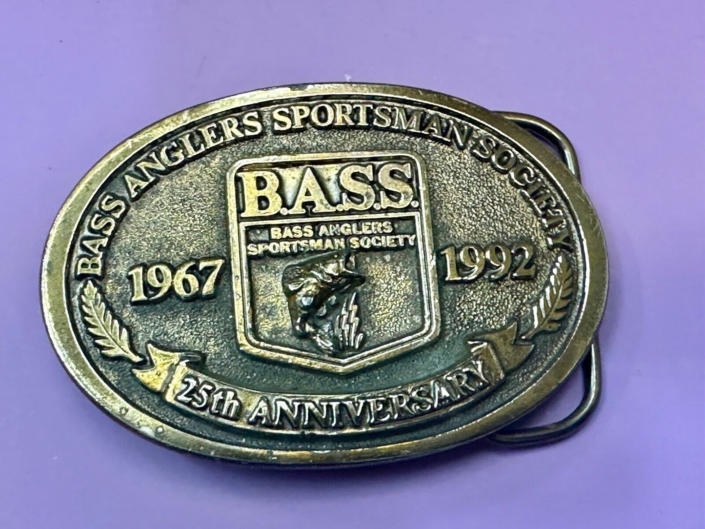 1992 BASS Bass Anglers Sportsman Society Fishing 25th Anniversary belt buckle