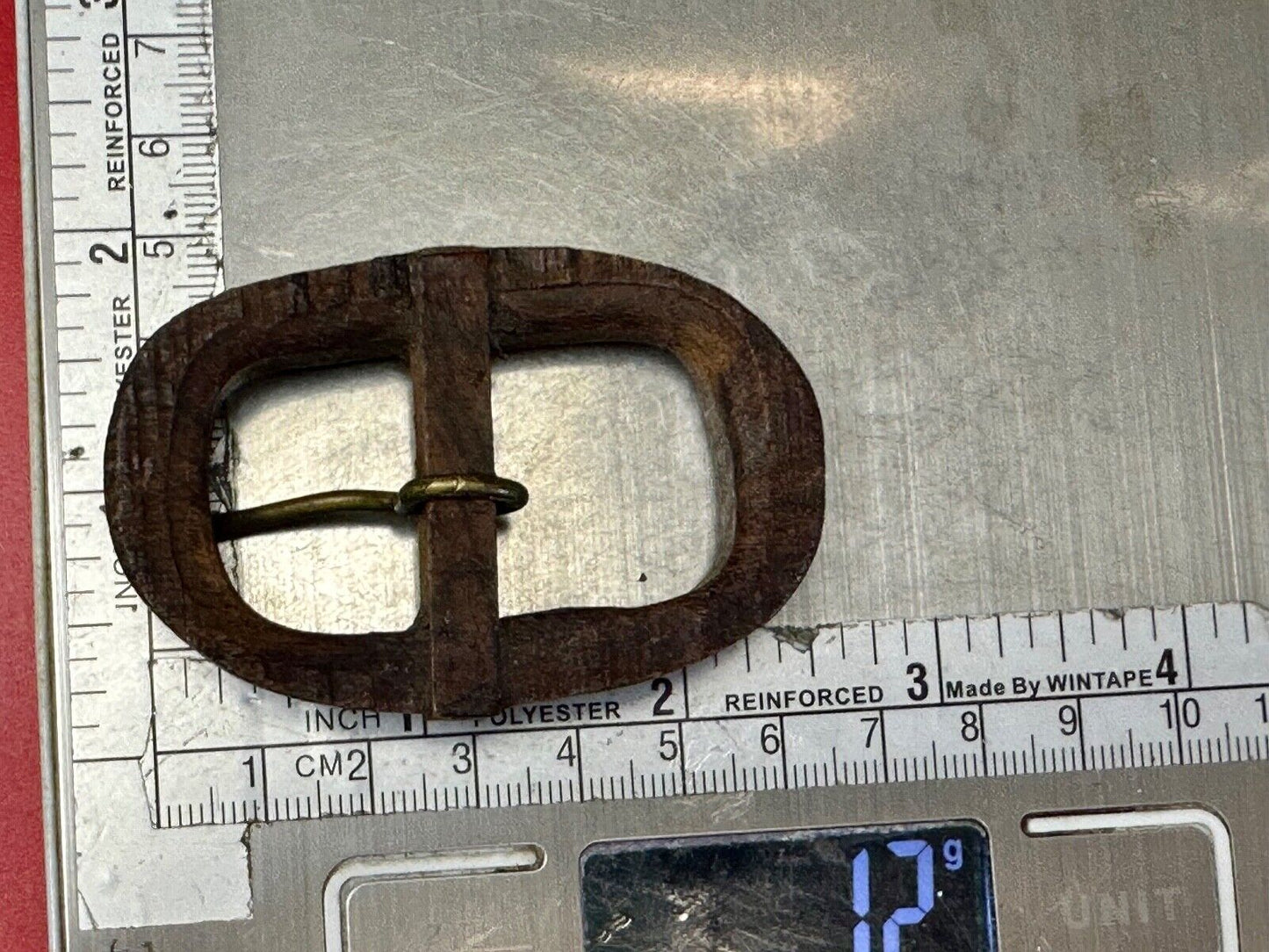 Vintage Artisan Mixed wood inlaid oval center bar quality Belt Buckle
