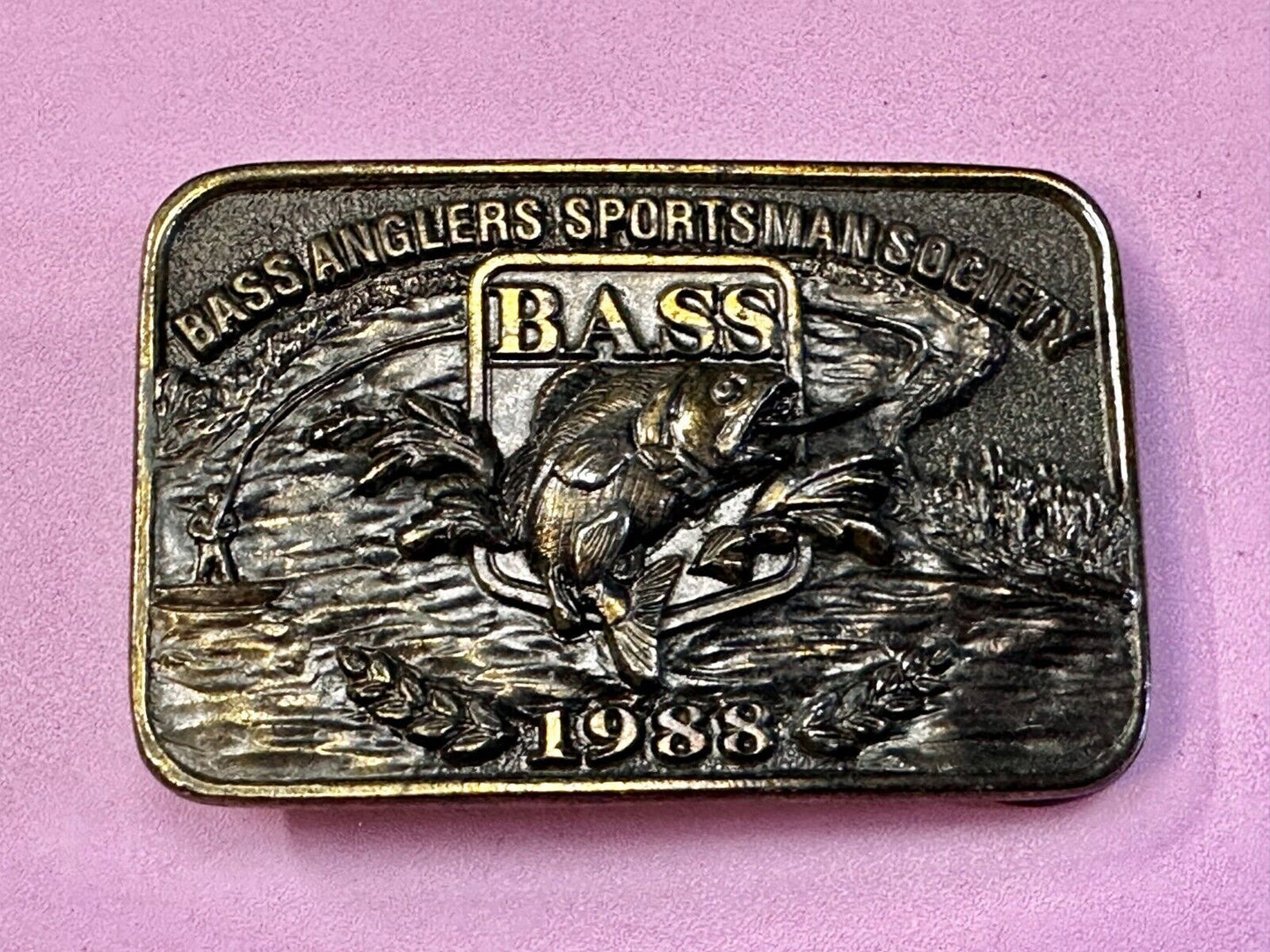1988 Bass Anglers Sportsman Society Great American 3" Belt Buckle Co