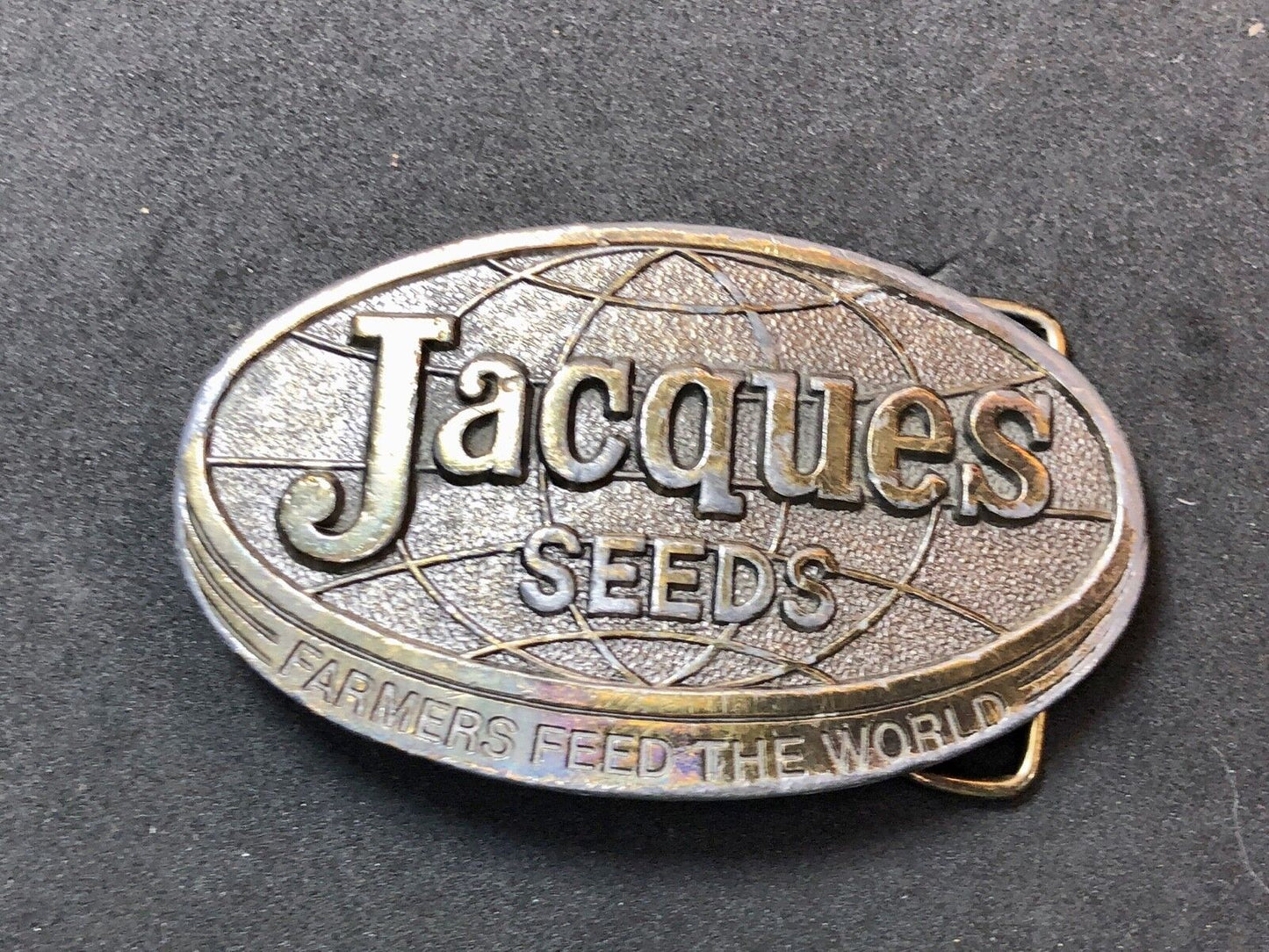 Vintage 1977 JACQUES SEEDS farmers feed the world belt buckle