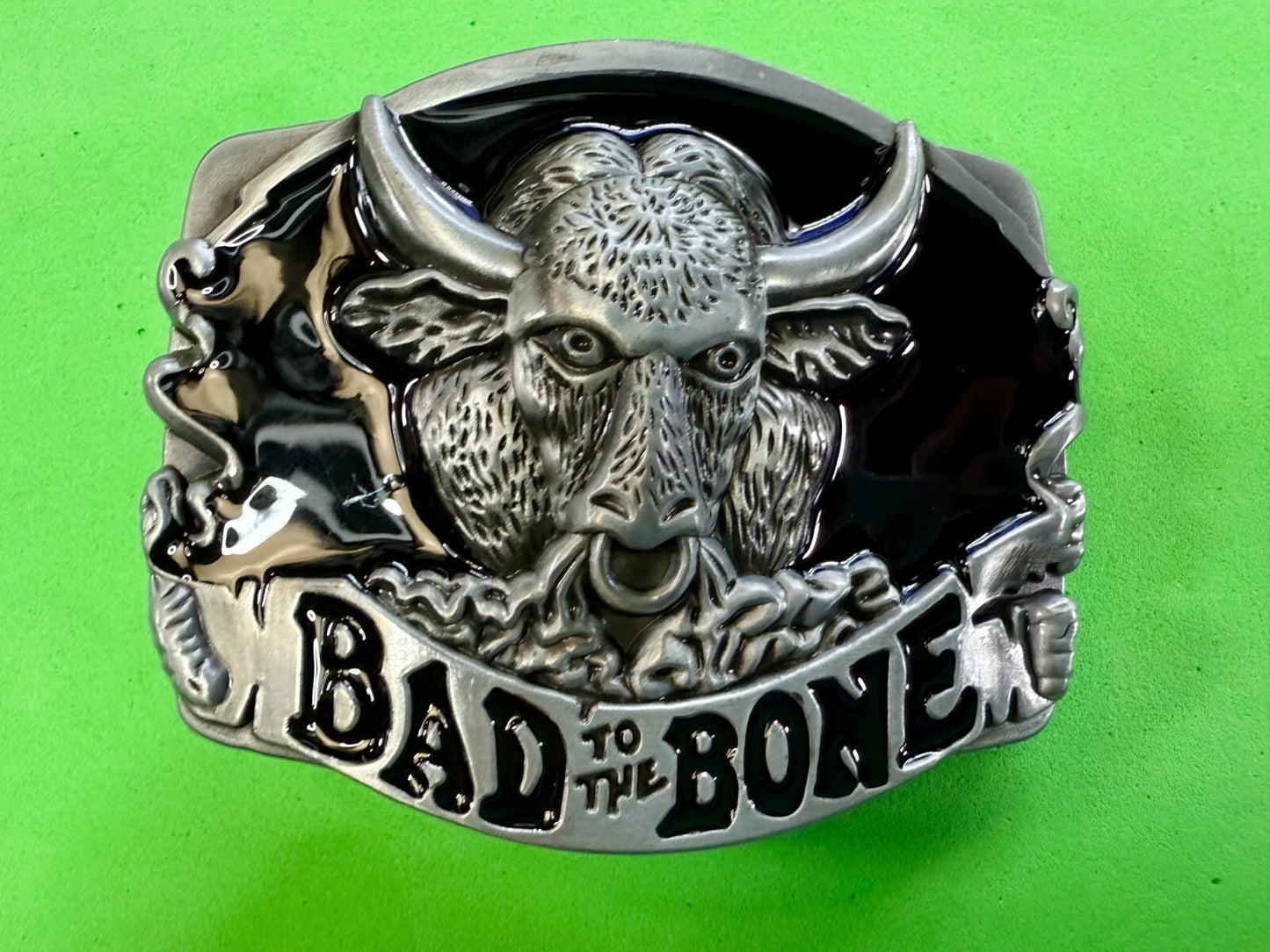 Bad to the Bone Longhorn Cow Bull Head Steer Western Cowboys Devil Belt Buckle