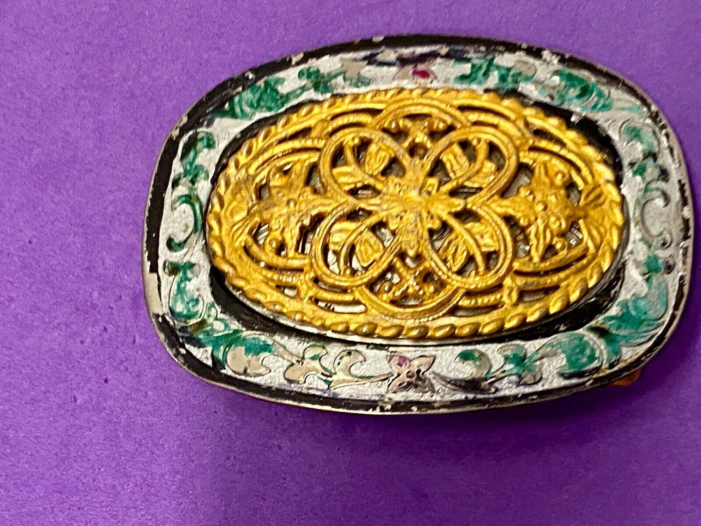 Vintage 4" wide western belt buckle with flower swirl
