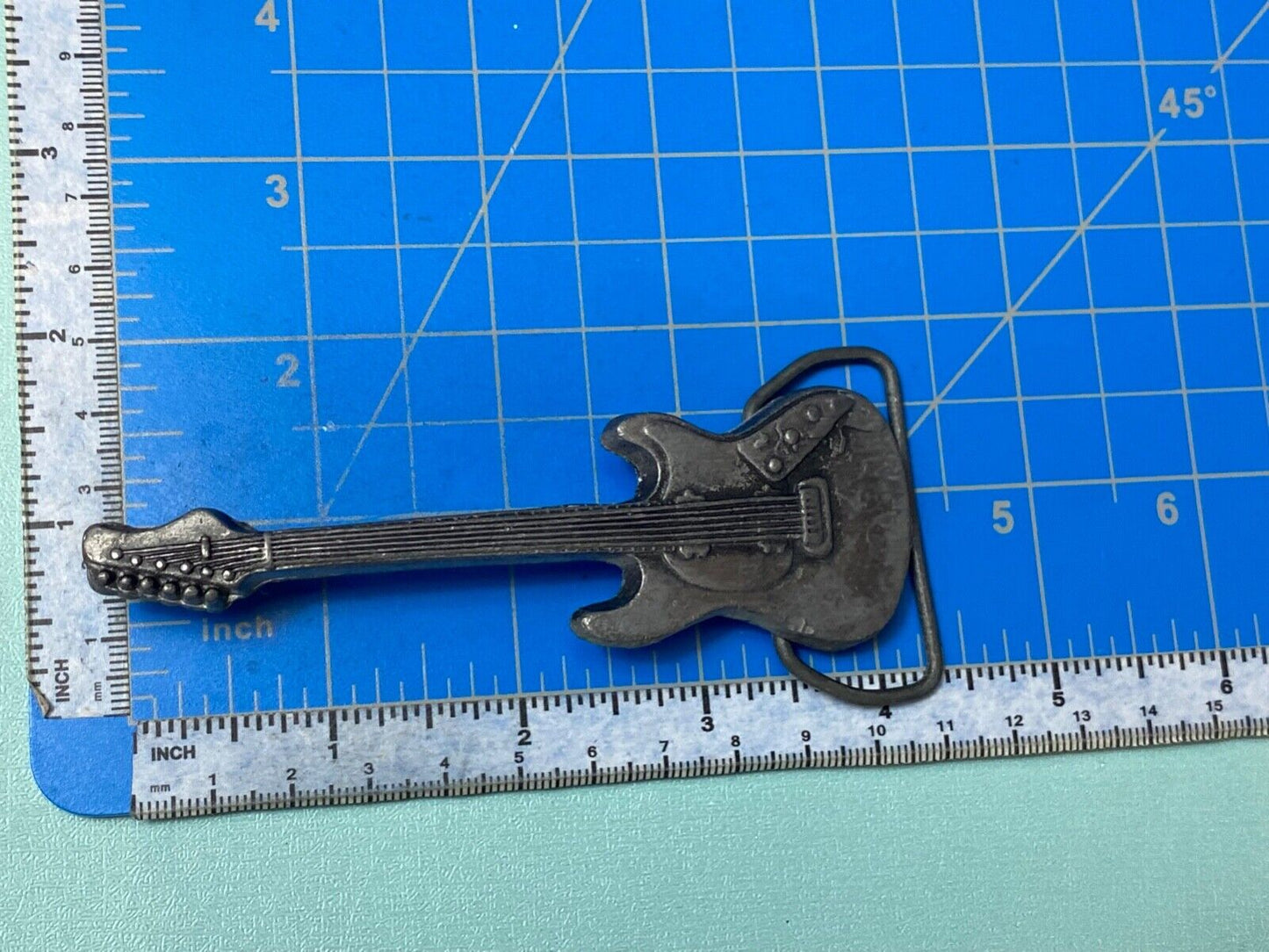 Vintage Electric Guitar - 6 String Rock Band Music Belt Buckle by Baron