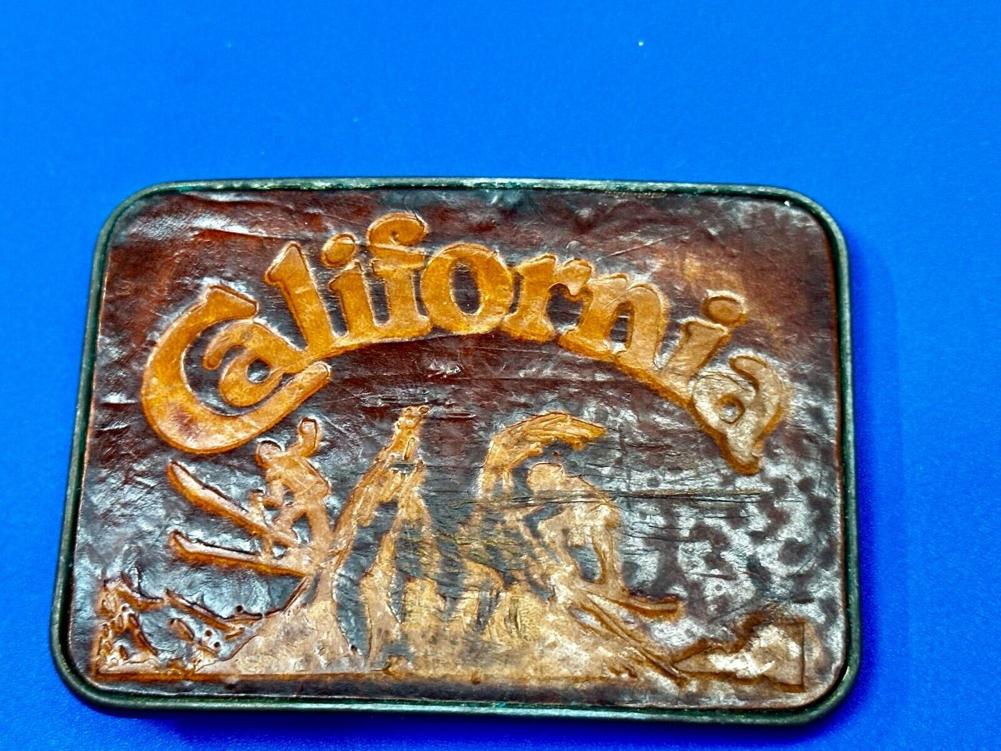 The Great State of California - Retro Brown Faux Leather / Brass Belt Buckle