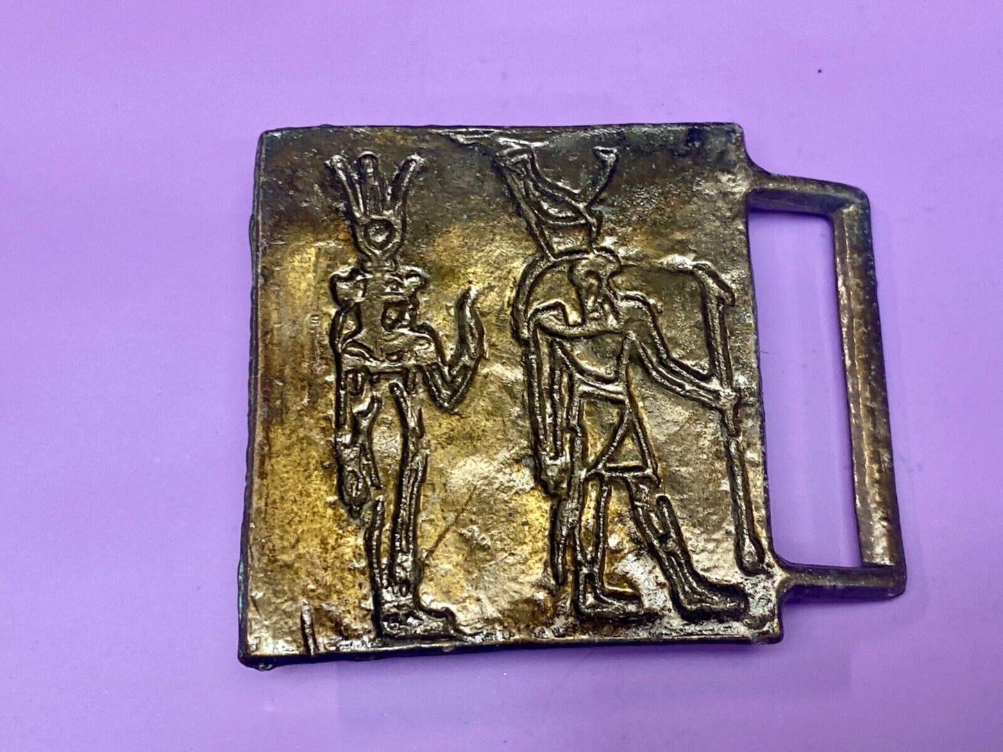 Two Tribal Warriors Indian figures? accoral marked numbered belt buckle