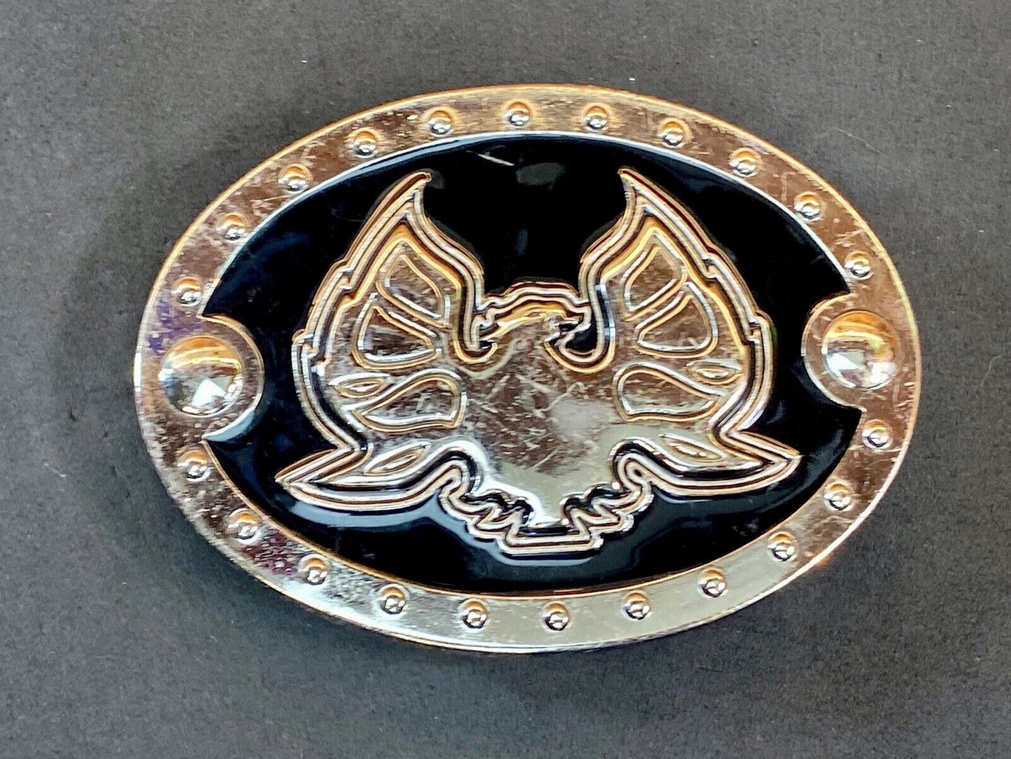 Unknown To Me Black And Silver Pattern Eagle Studded Game Or Logo Belt Buckle