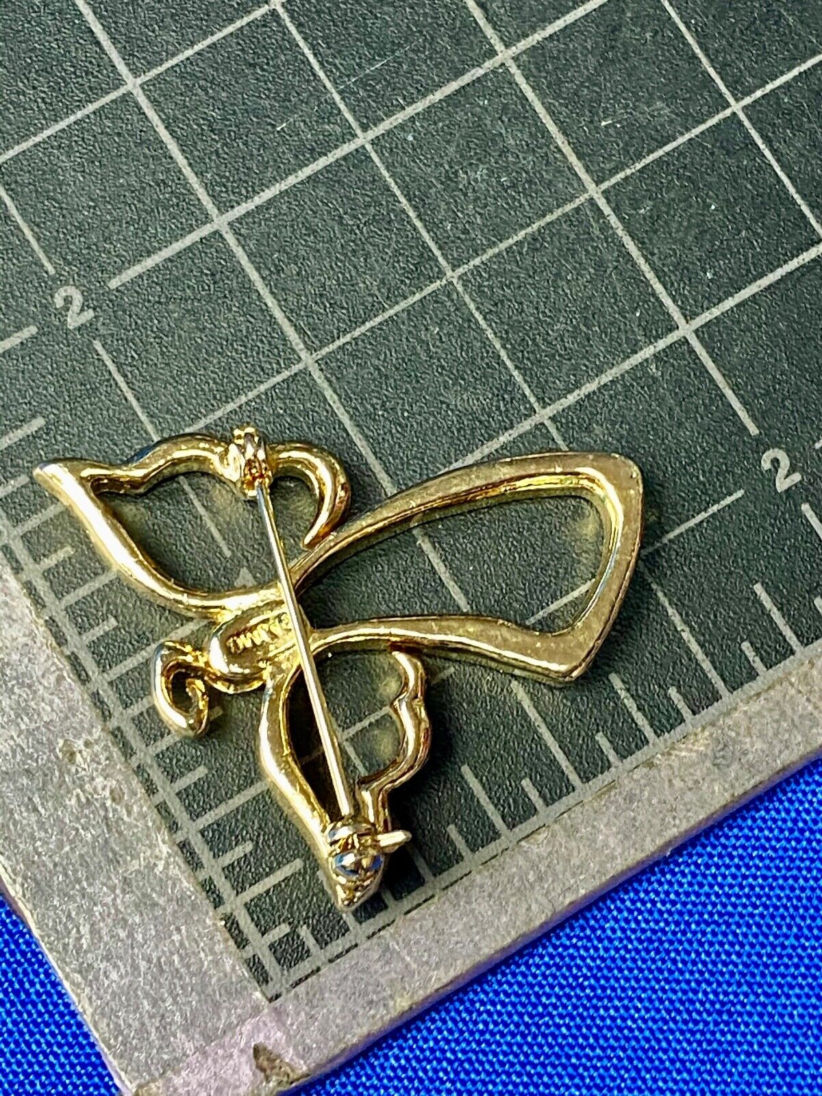 Vintage AJMC Angel Cutout Gold Tone with Rhinestone Brooch Pin Costume Jewelry