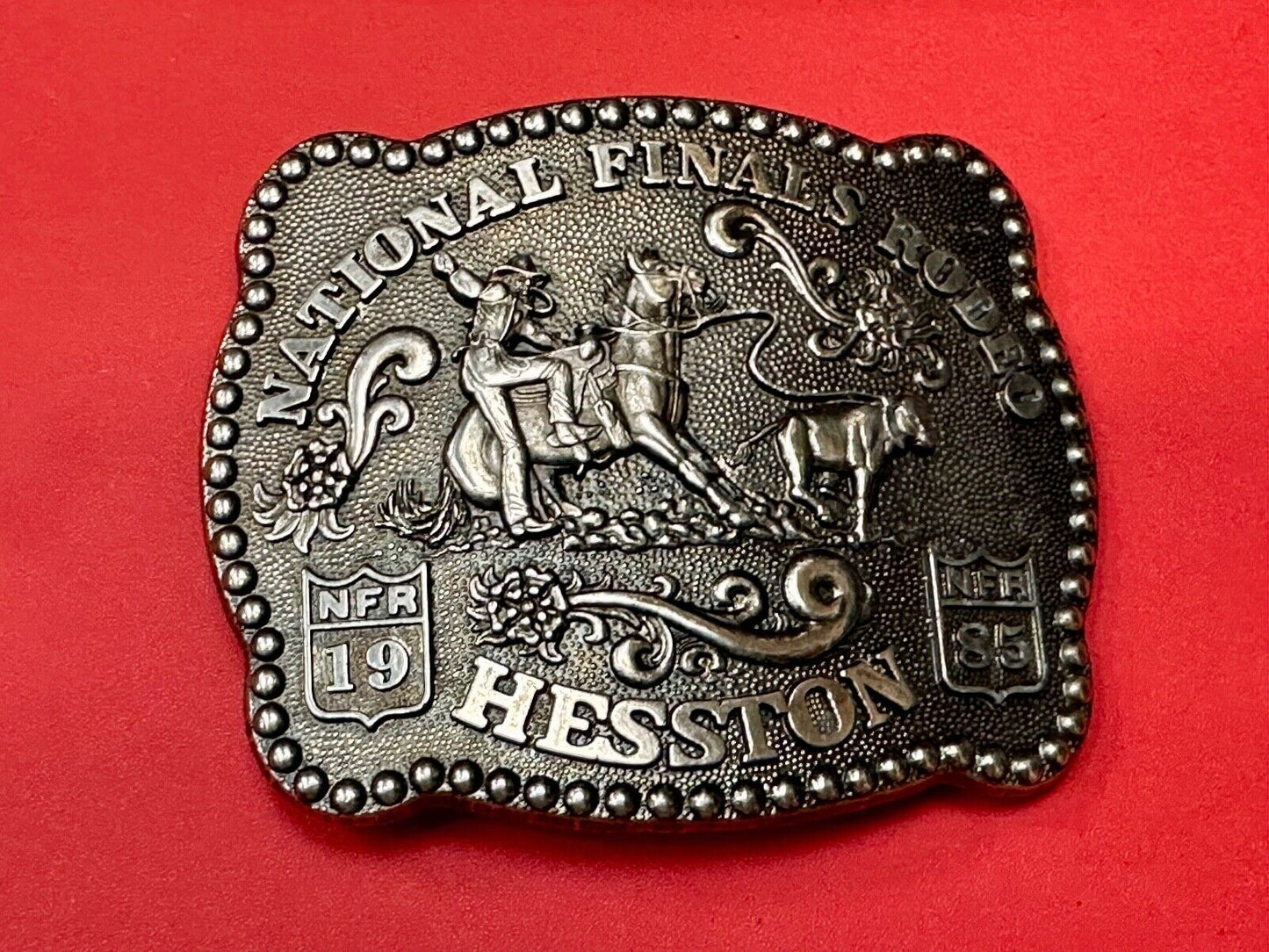 1985 NFR National Finals Rodeo Adult Size belt buckle by Fred Fellows