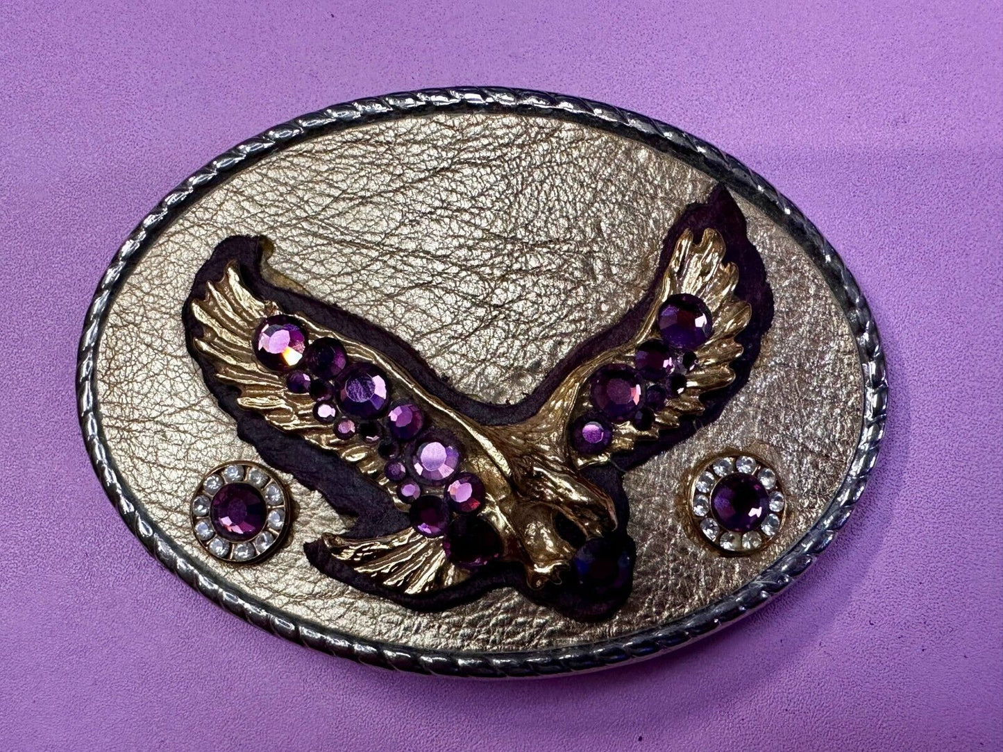 American Eagle Purple Crystal Studded Patriotic Belt Buckle by Michelle Monroe
