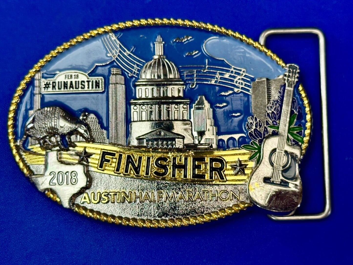 2018 Austin Texas RunAustin Finisher Half Marathon belt buckle