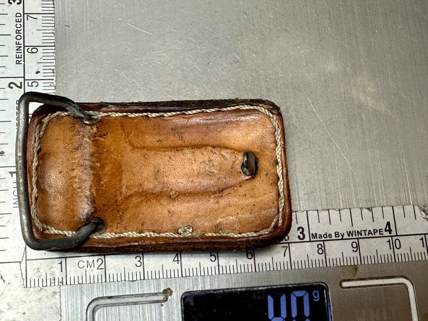 AUS Brown leather with cream color Stitching pre loved belt buckle