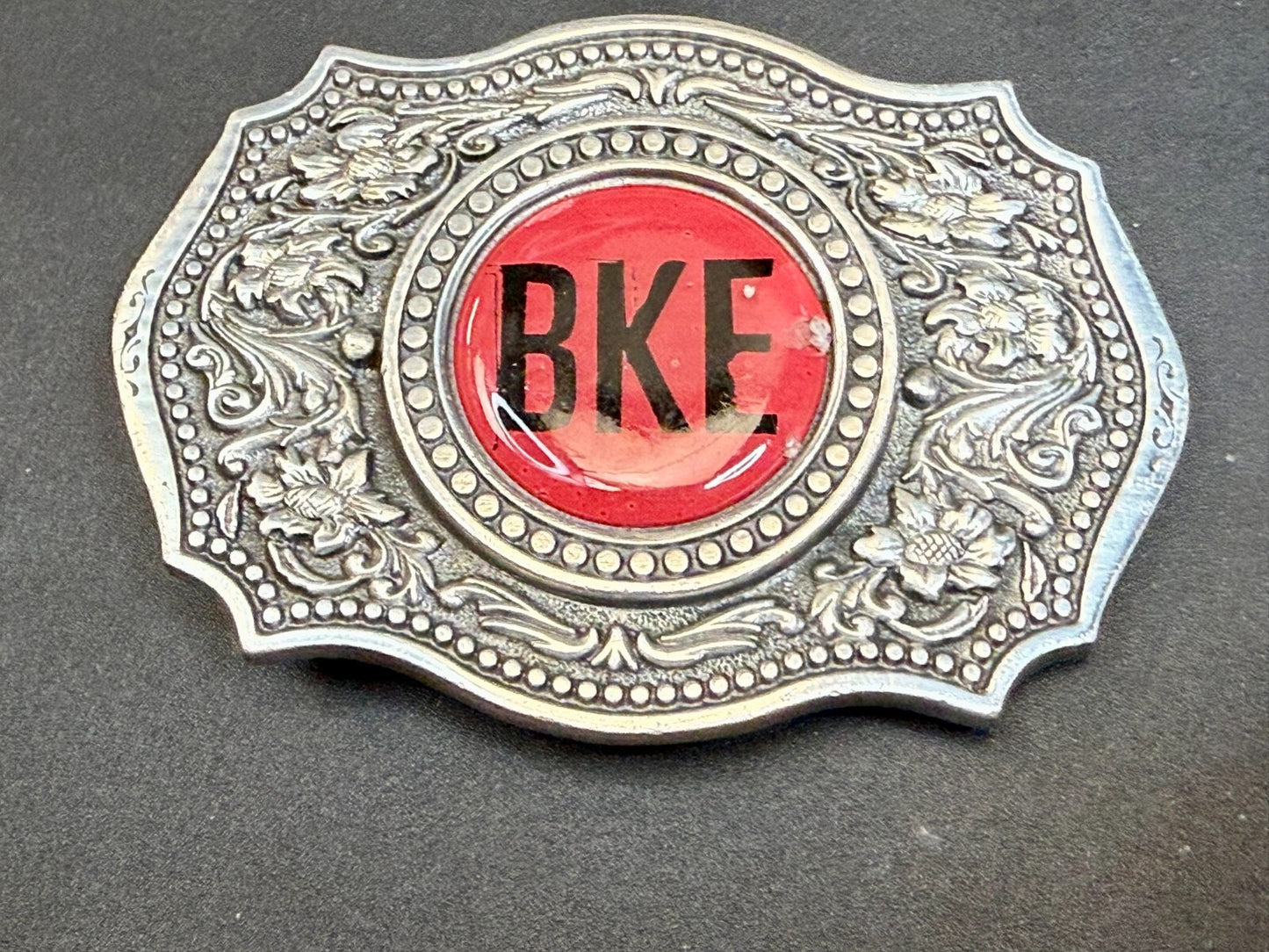 BKE Custom Letters? Centerpiece on Vintage Fine Pewter 2004 Belt Buckle