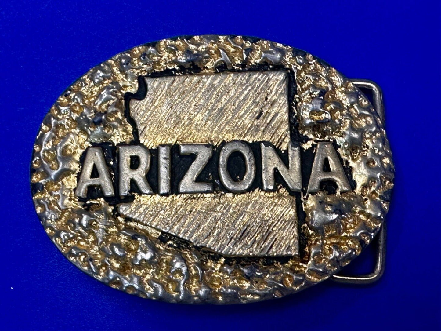 ARIZONA State Map Gold Nugget Panning Themed Metal Vintage Belt Buckle