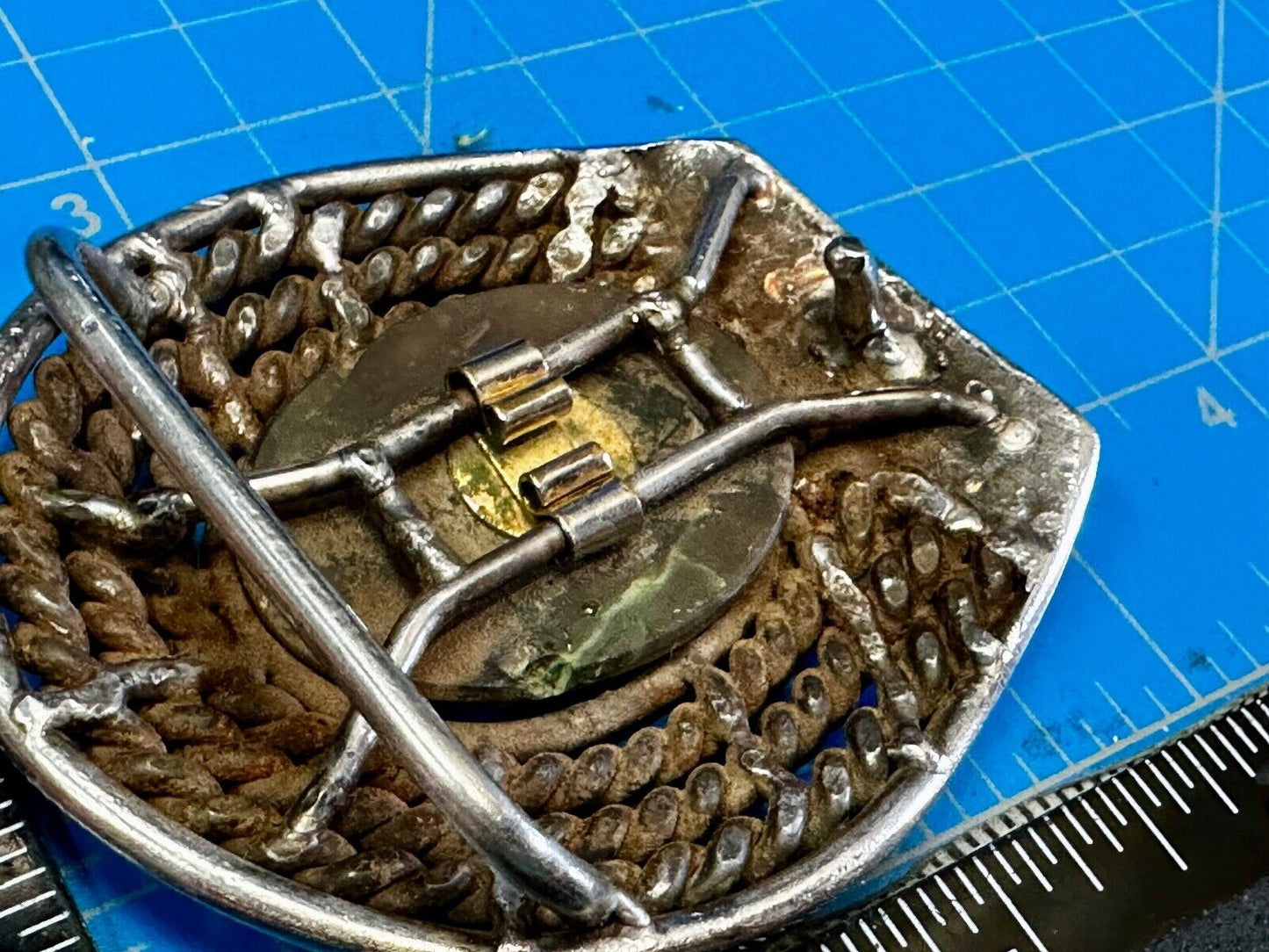 Artisan Centerpiece Green Stone? Ornate Metal Workers / Welders Belt Buckle