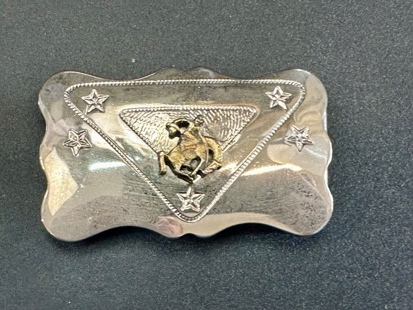 Vintage Cowboy Saddle Bronc western two tone belt buckle with star accents