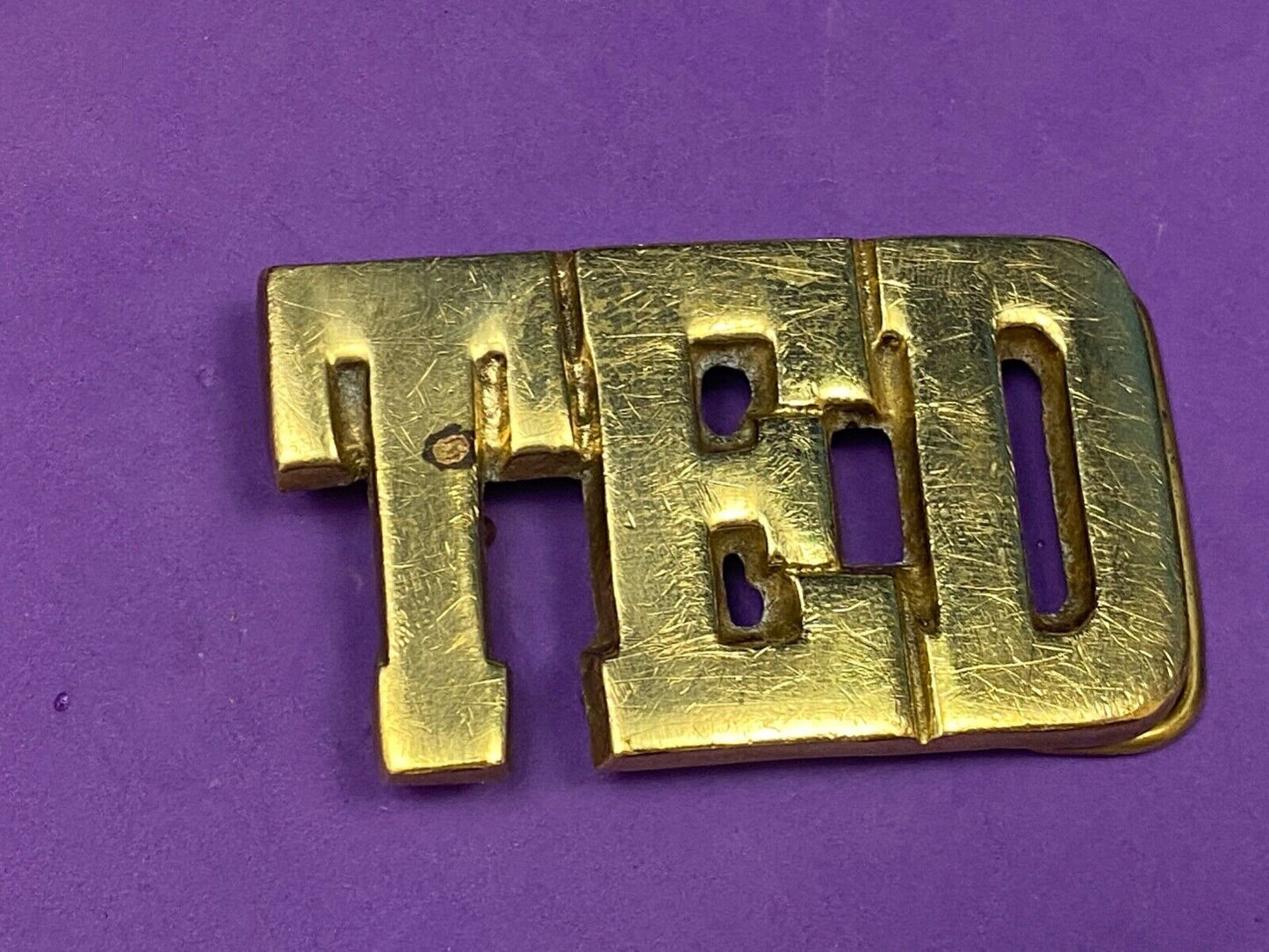 Ted - Name In Cutout Block Letters Solid Brass Belt Buckle Marked Taiwan Roc