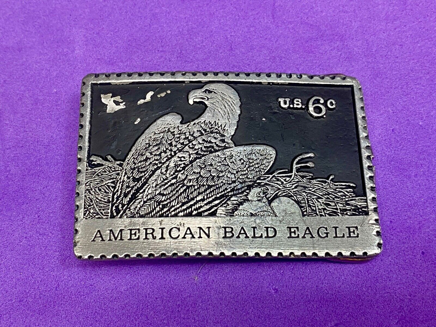 Vintage American Bald Eagle Postal Stamp Collectors Solid Pewter Belt Buckle