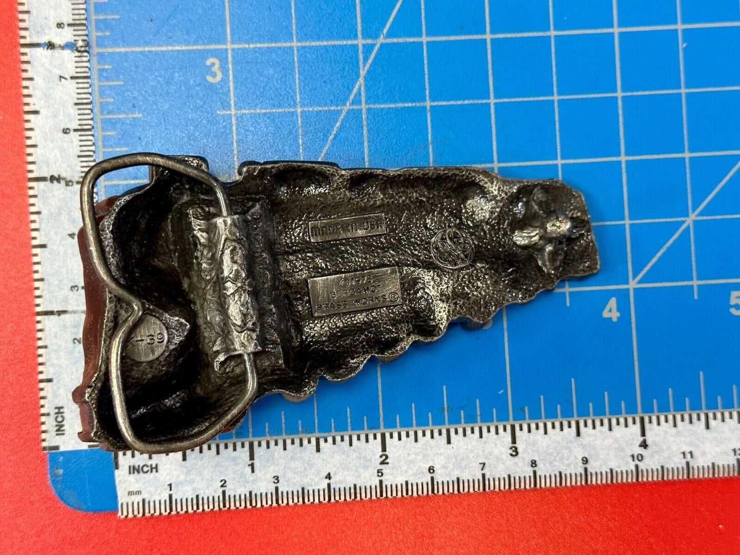 Vintage 1978 RR train Steam Engine Bergamot cutout belt buckle