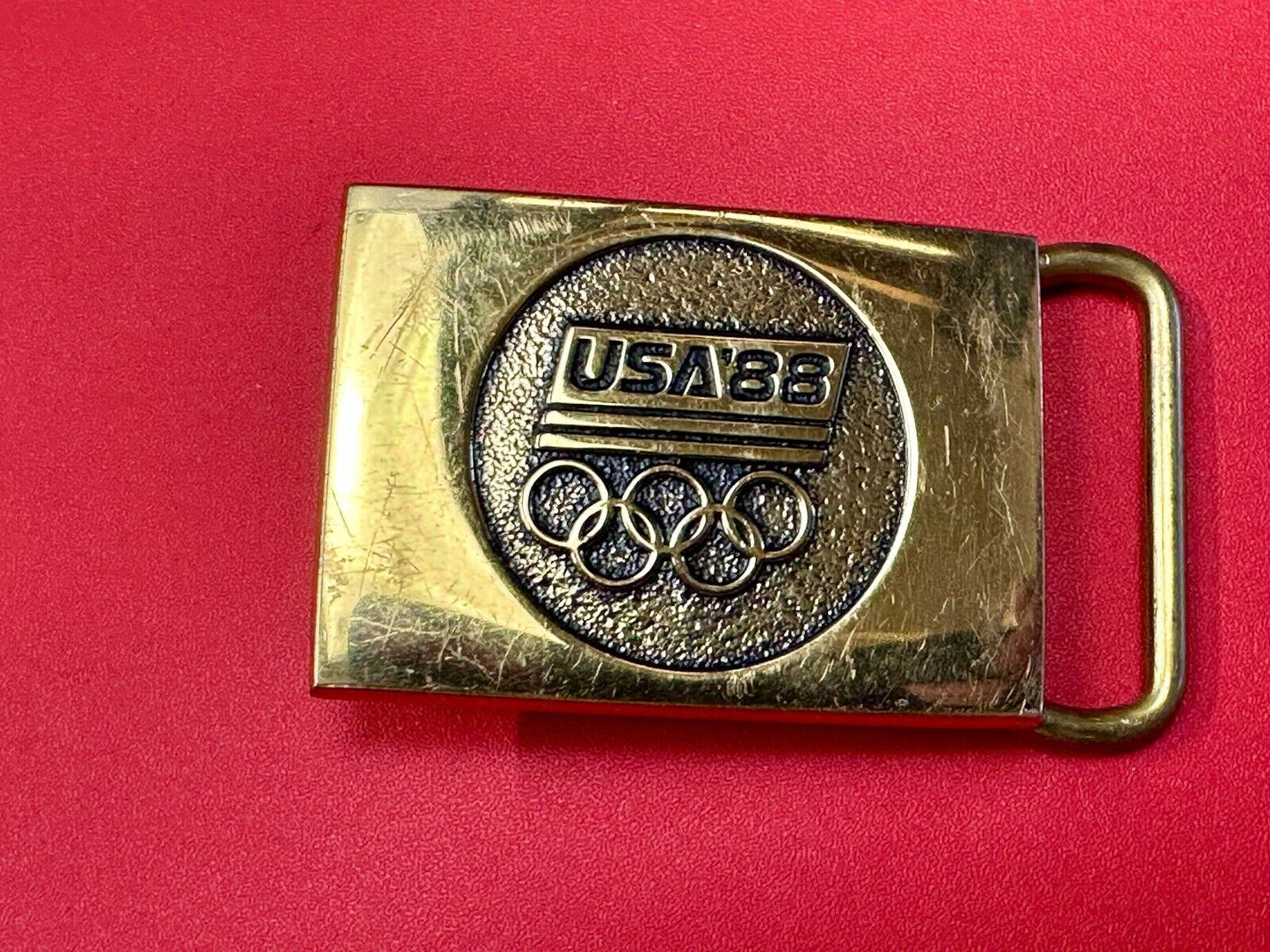 1988 US Olympics 100% Solid Brass Belt Buckle, Olympic Rings Logo & USA '88