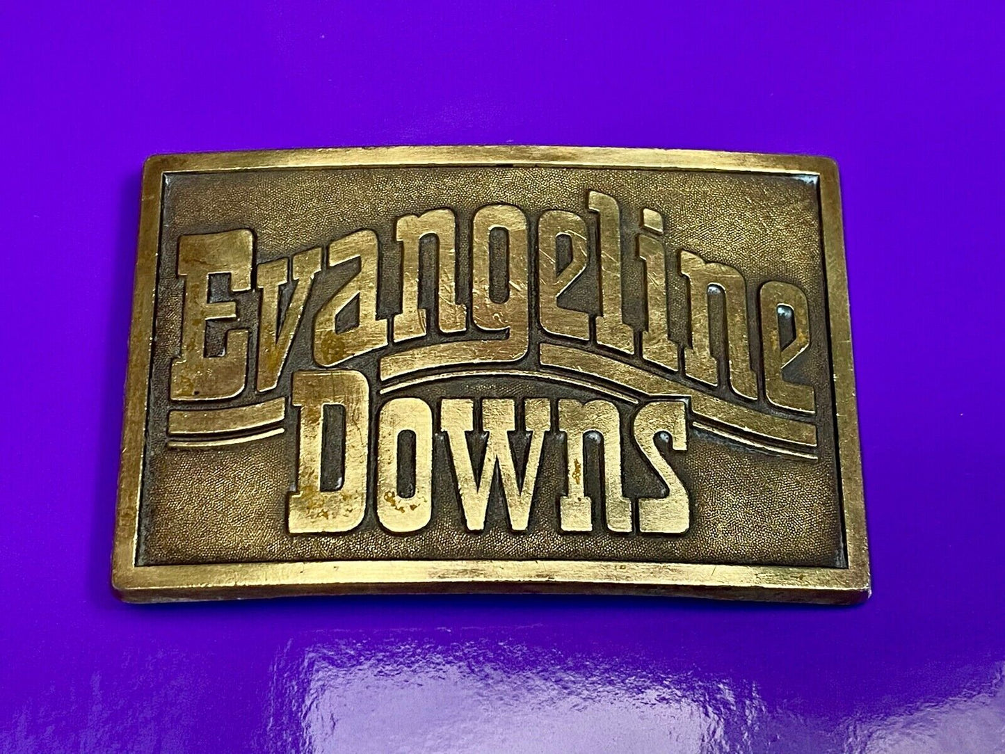 VINTAGE 1970s **EVANGELINE DOWNS** HORSE TRACK SPORTS BETTING BELT BUCKLE