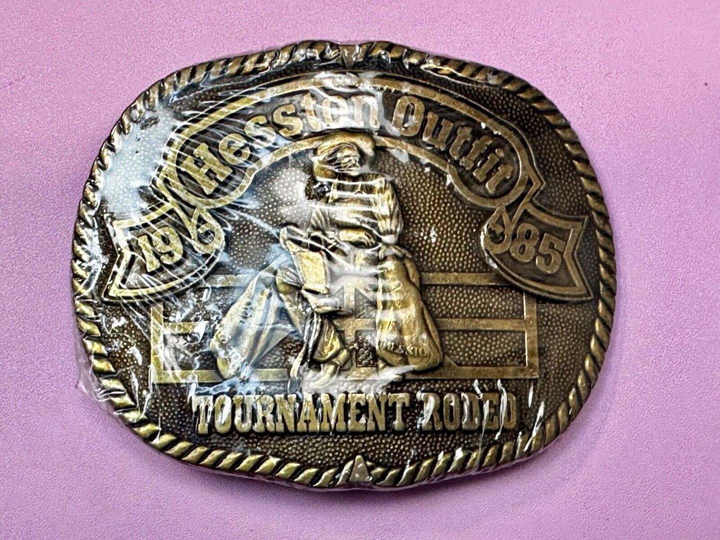 1985 Hesston Outlet Tournament RODEO NFR Vintage Commemorative NOS Belt Buckle