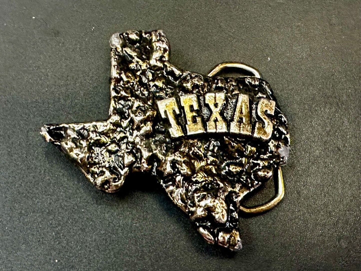 The Great State of Texas Cutout Map shaped Vintage Belt Buckle marked W