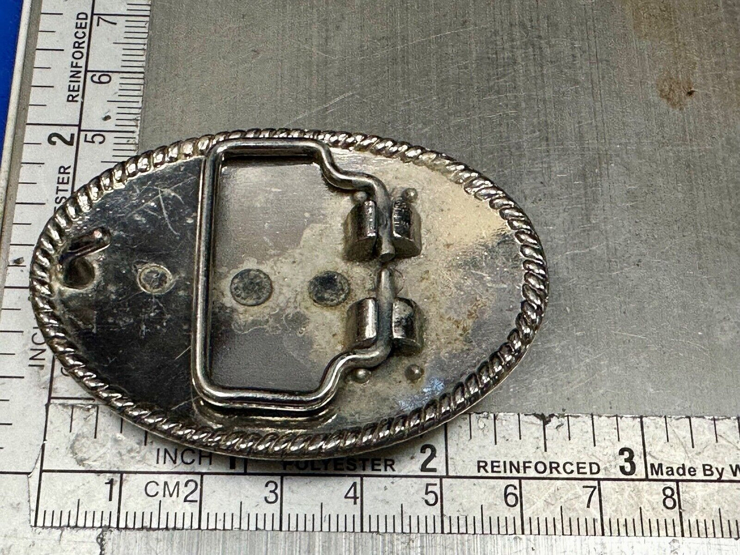 2.5" wide Two tone Vintage western rodeo cowboy belt buckle.