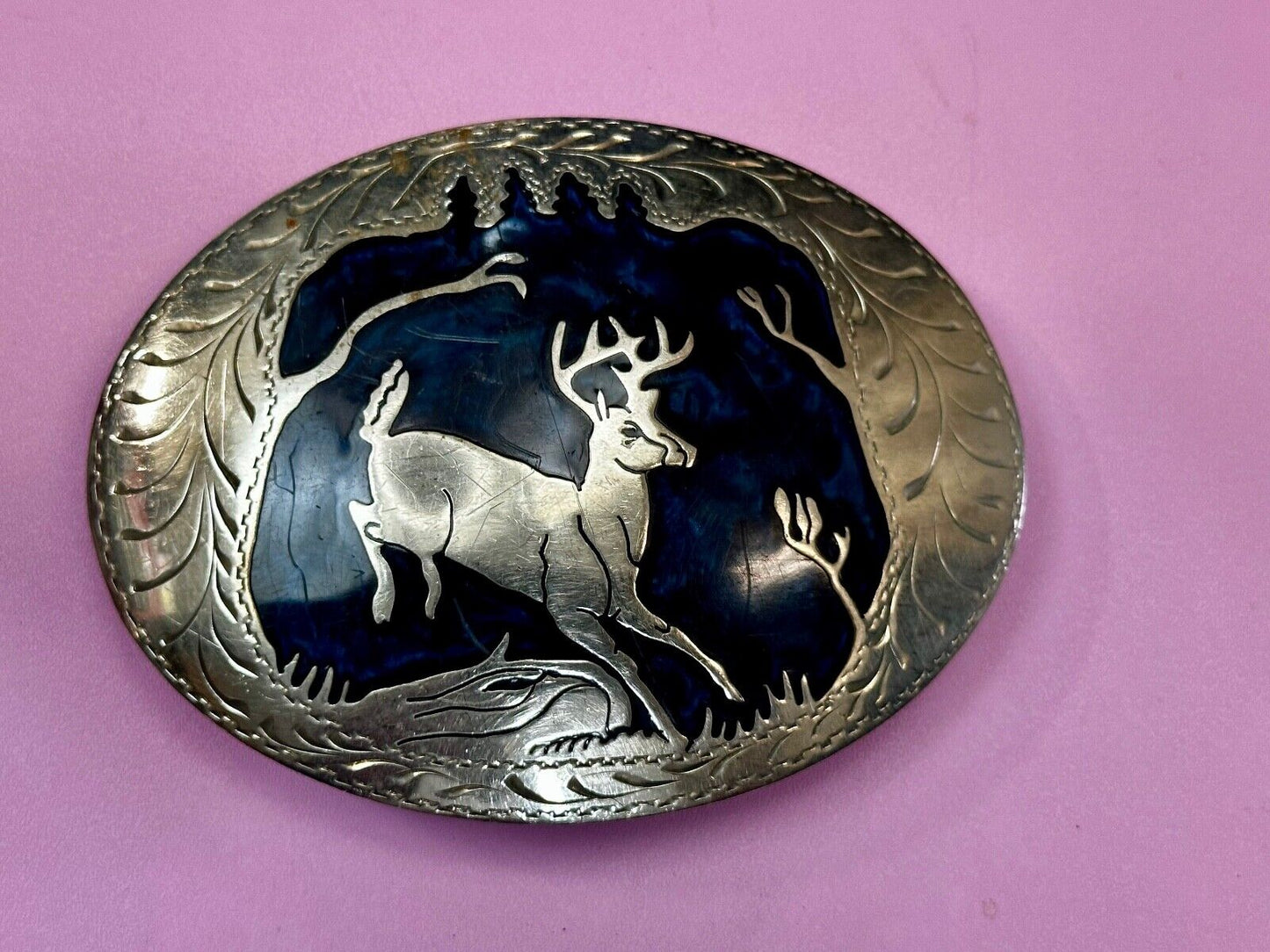 Beautiful Deer inlaid Blue Enamel