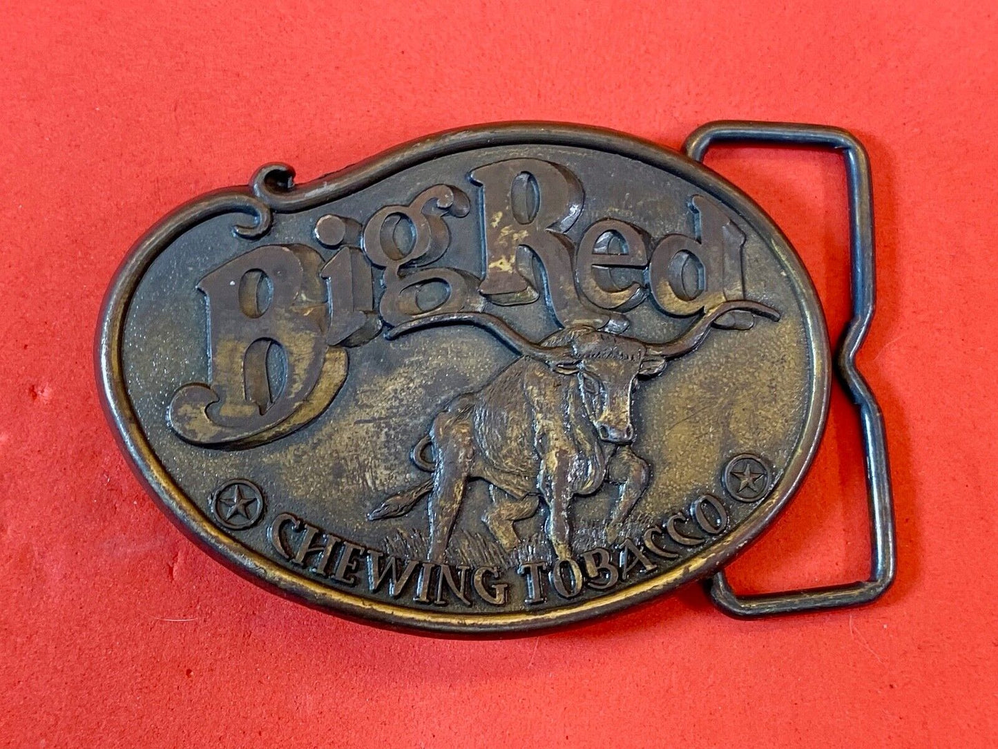 Vintage Big Red Bull Chewing Tobacco Detailed Belt Buckle - Rodeo Bull Longhorn