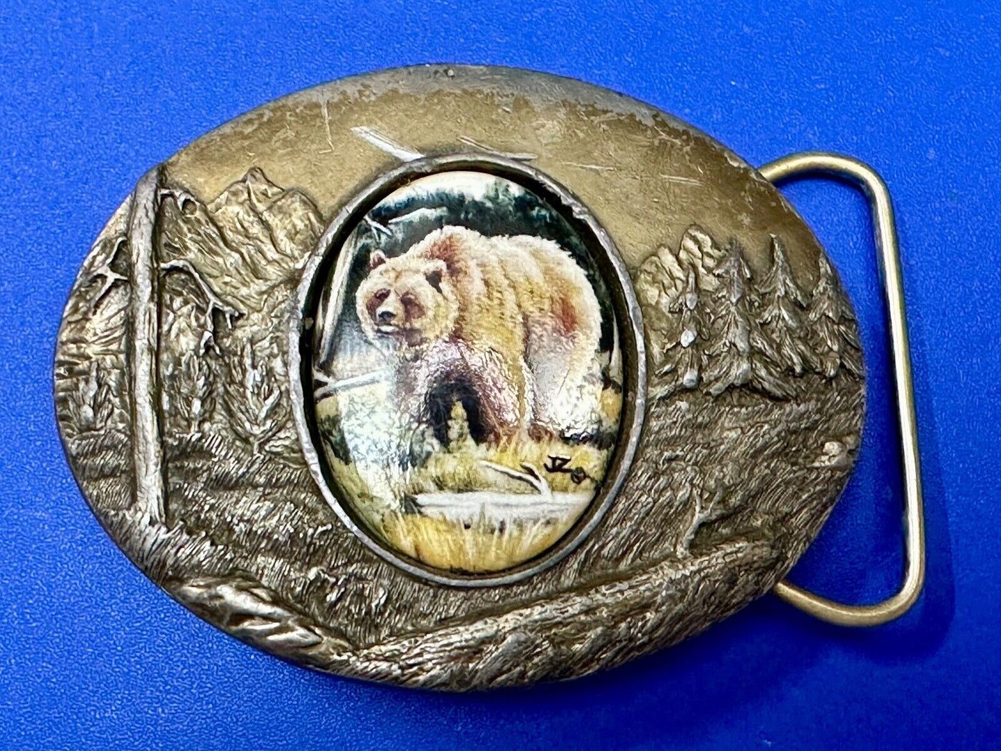 Bear Picture Art on Porcelain Cabochon Artist Julie Zsupnik Belt Buckle