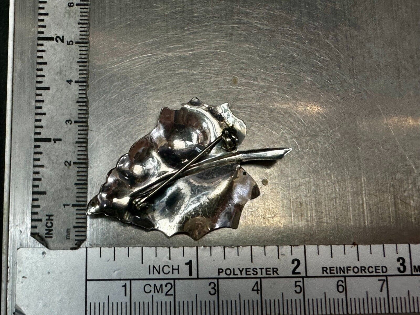 2" Autumn Fall Curvy Leaf Figure Sterling Silver Brooch Pin