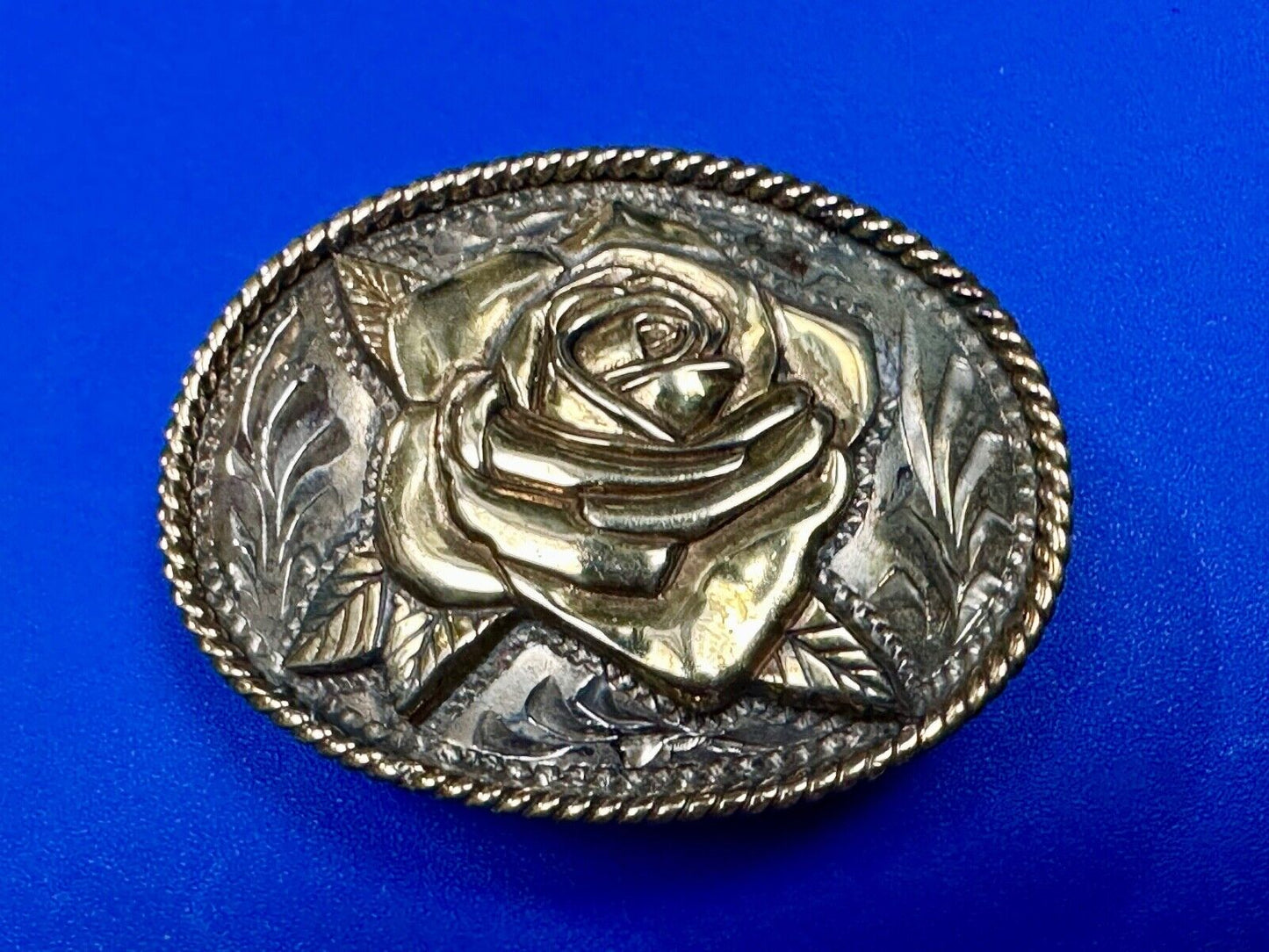 THE ROSE flower - Raised ADM mixed metal western ornate belt buckle