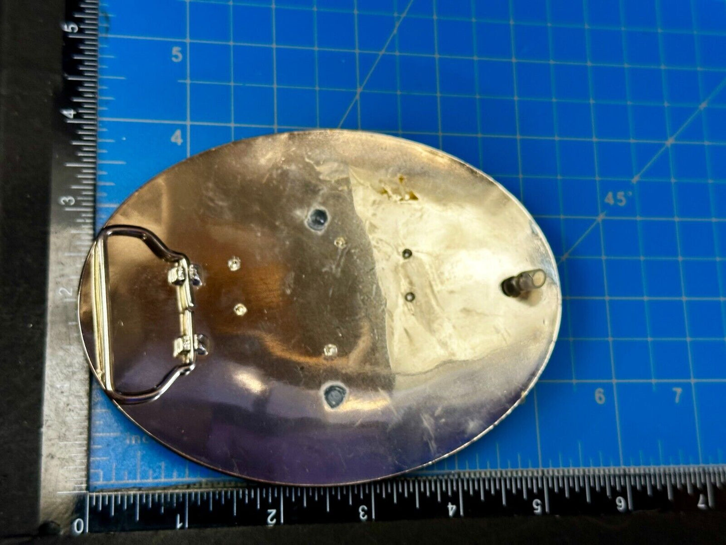 Terminator Skull Head Gothic Vibe Silver Tone Biker HUGE oval Belt Buckle