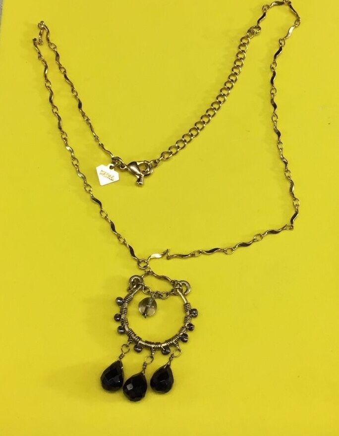 Vintage cookie lee gold tone hanging dangle cut bead pendant necklace