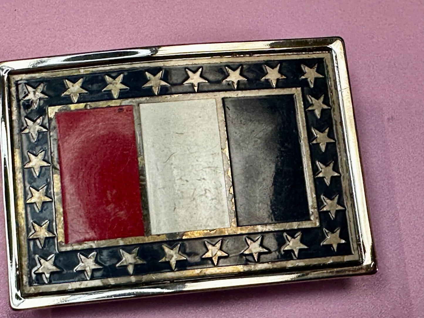 Texas State Flag Colors Stars and Stripes on silver tone Belt Buckle