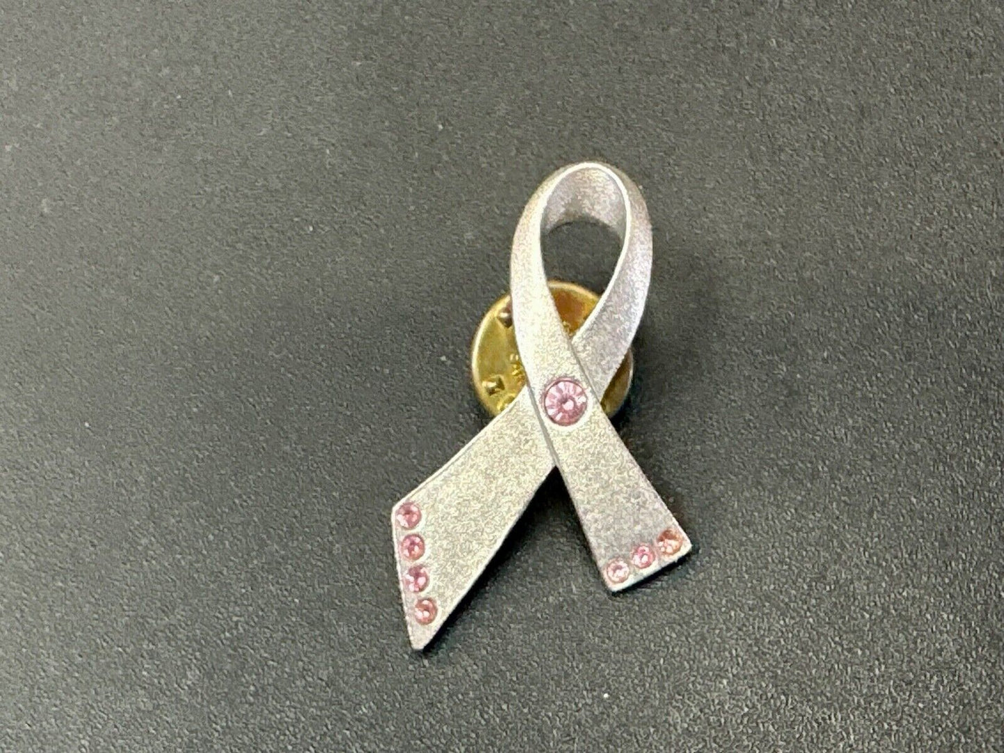 Avon signed cancer awareness vintage brooch pin with pink rhinestone