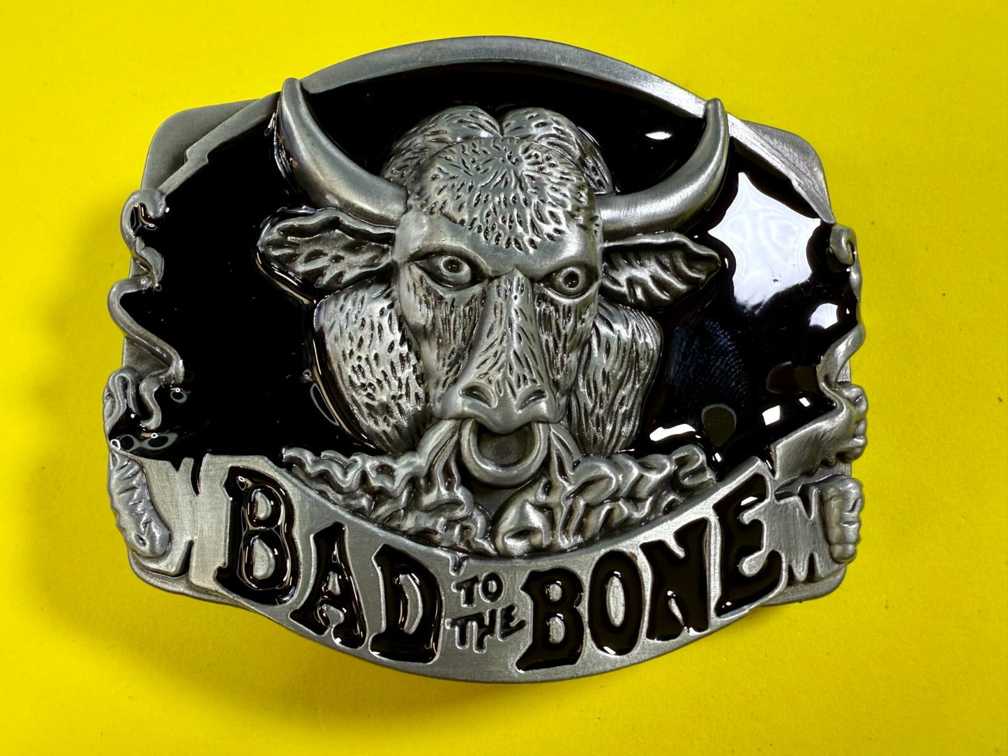 Bad to the Bone Longhorn Cow Bull Head Steer Western Cowboys Devil Belt Buckle