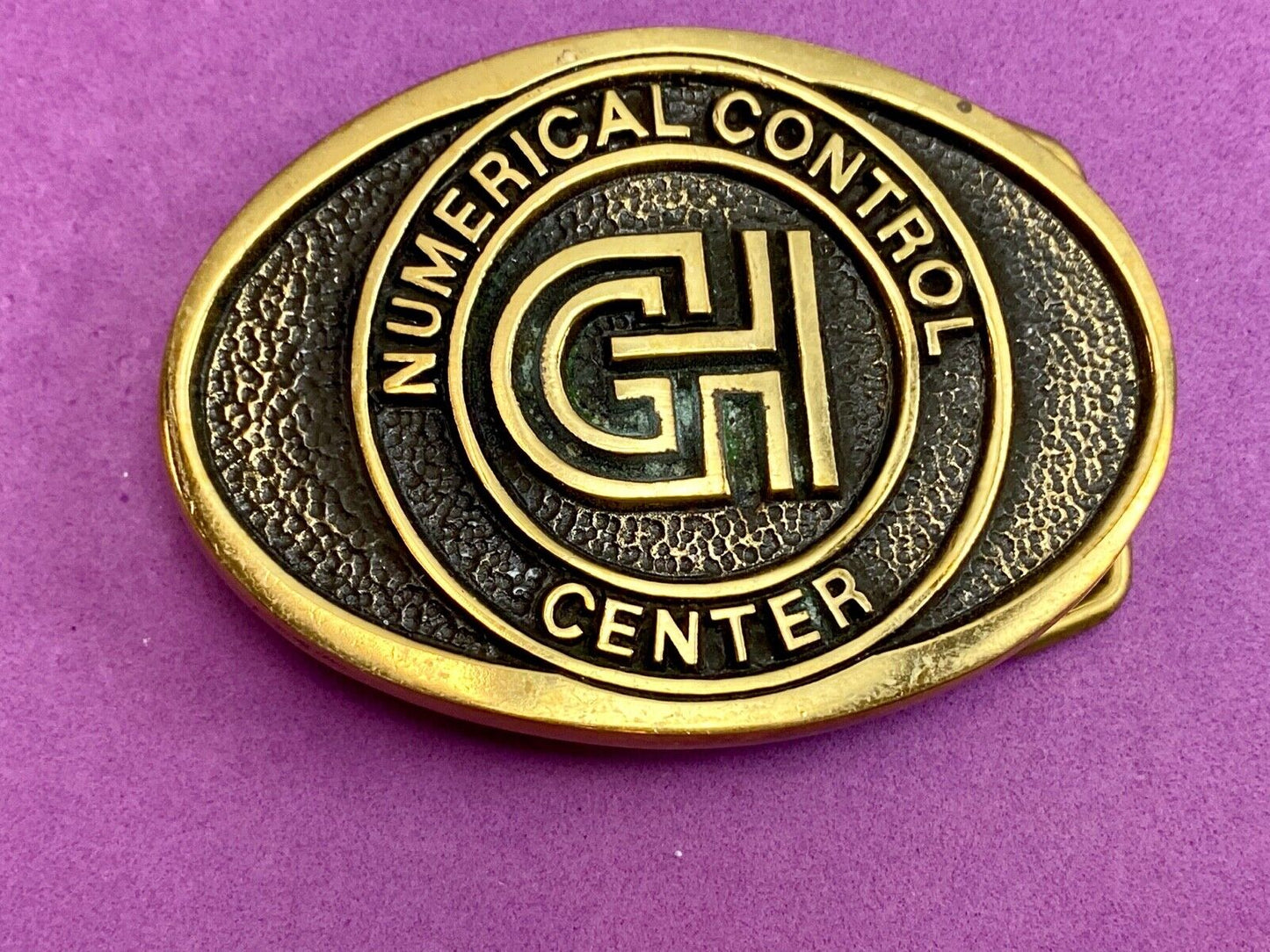 Vintage GH Numerical Control Center solid brass belt buckle by Blue Bayou