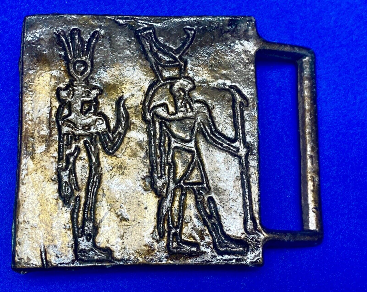 Two Tribal Warriors Indian figures? accoral marked numbered belt buckle