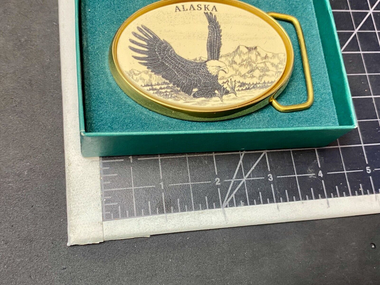 The great state of Alaska picture American flying eagle belt buckle by Barlow