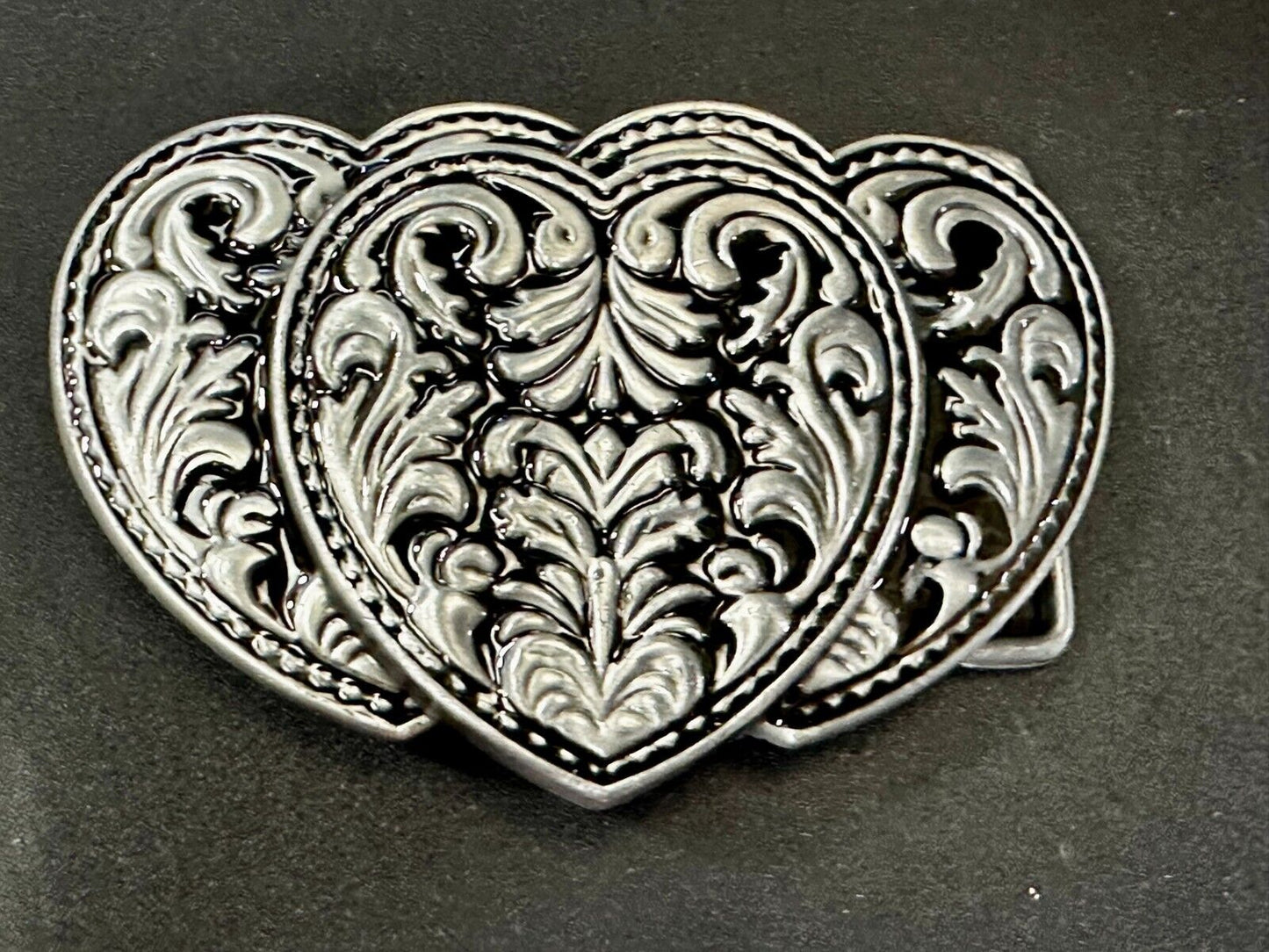 Three Heart Shaped Western Cutout Two Tone Cowgirls Belt Buckle
