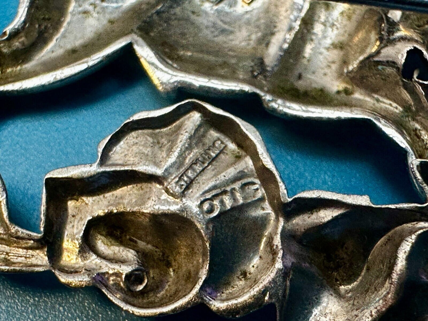 Taurus Bull 2" Wide Green Eyes -9 25 Sterling Silver Vintage Brooch by Otis