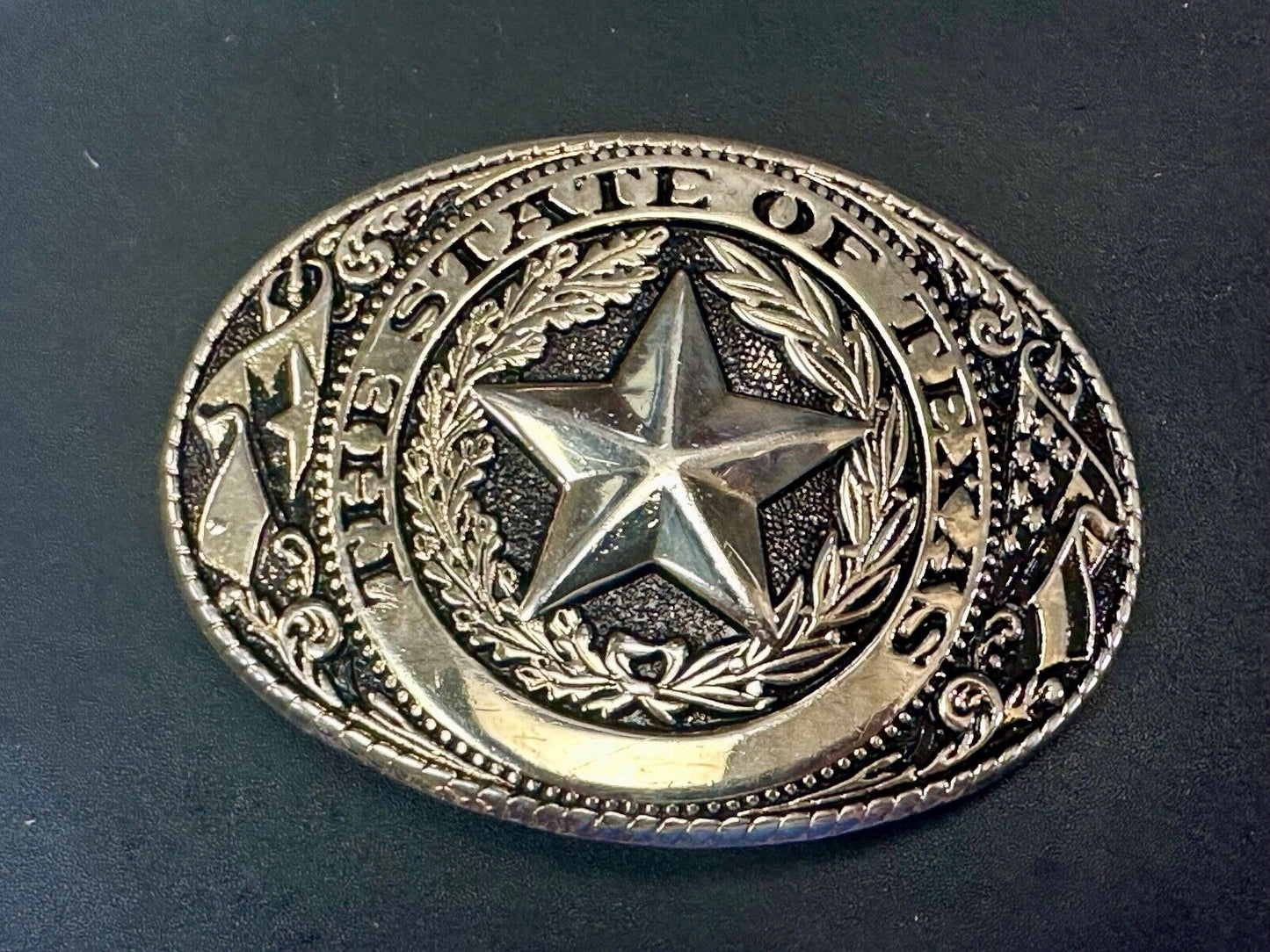 The Great State of Texas Star & Flag gold & black color USA made belt buckle