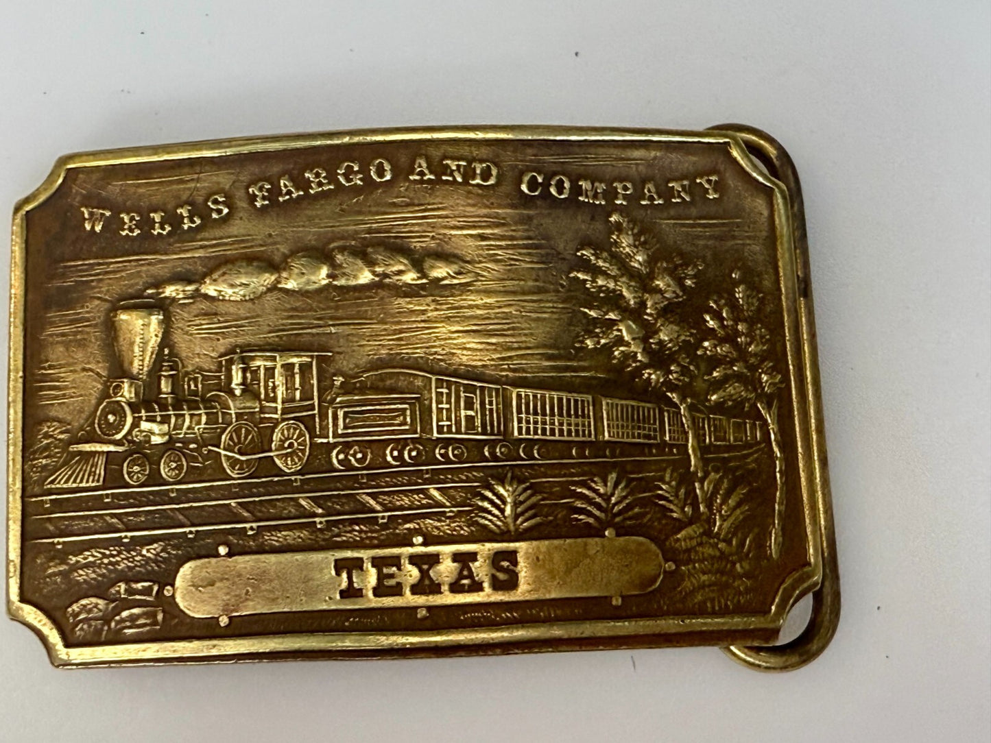 TEXAS Railroad Train Engine TIFFANY NY Wells Fargo & Company Belt Buckle