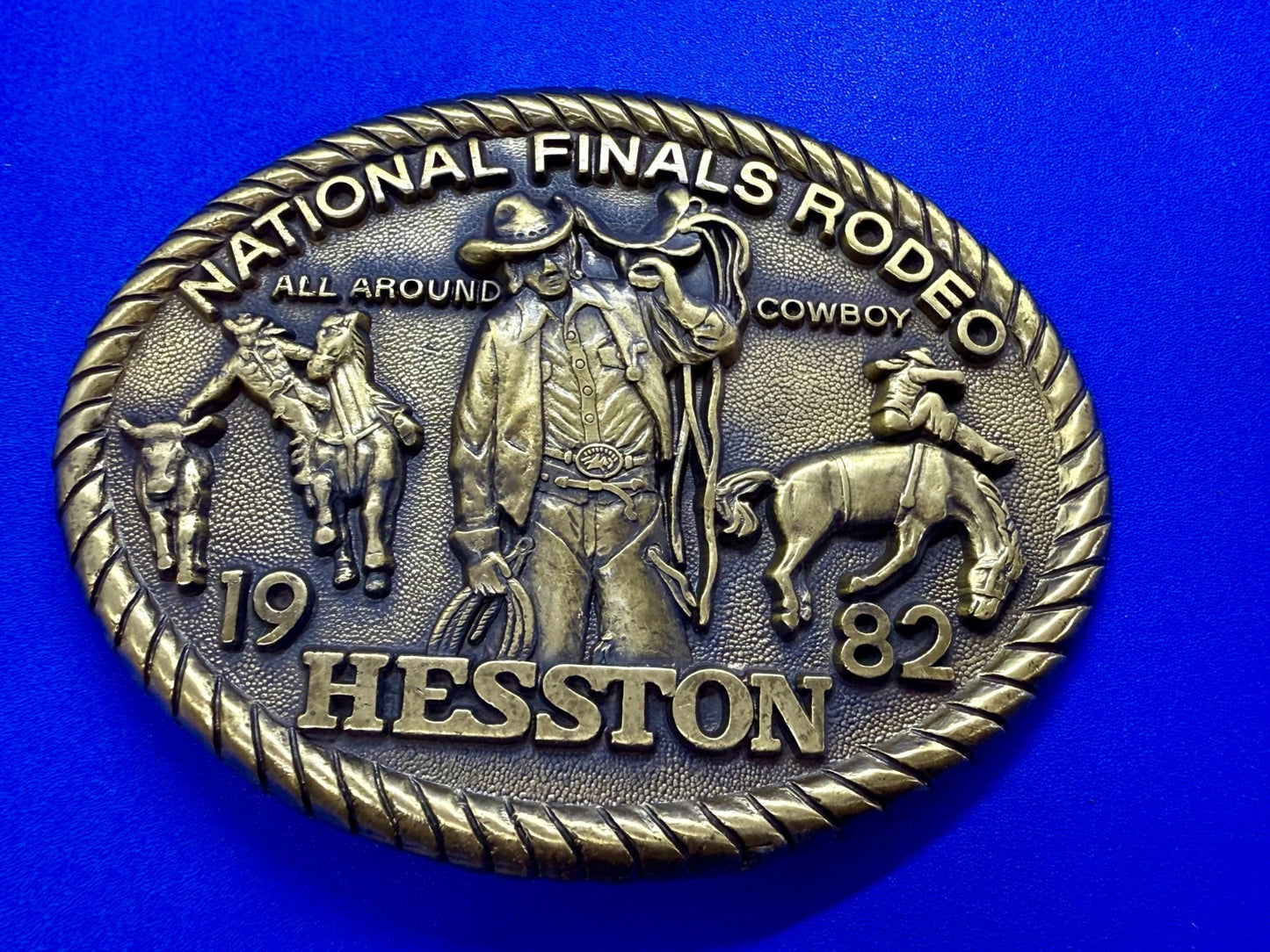 1982 Hesston NFR National Finals Rodeo All Around Cowboy Belt Buckle