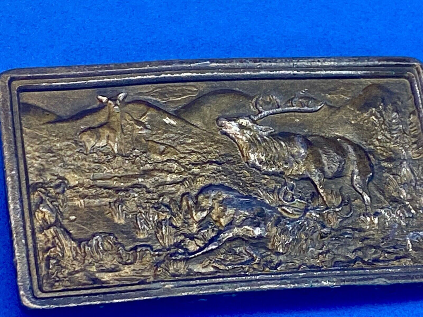 Vintage 1977 Elk Deer Hunting In Nature Belt Buckle By Bergamot Brass Works
