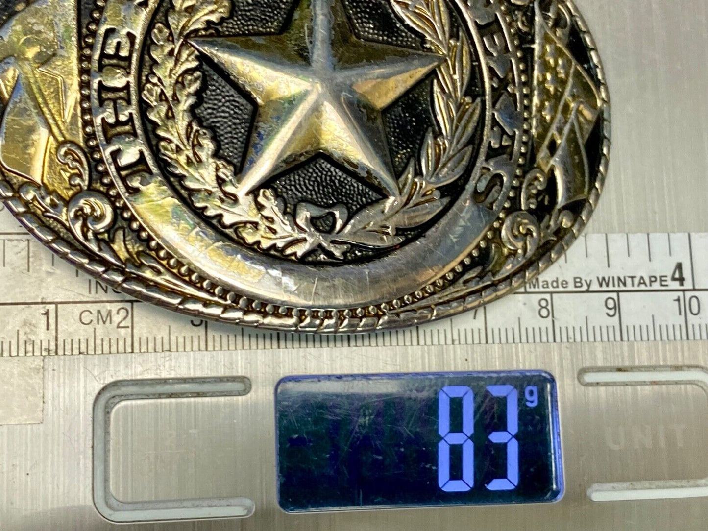 The Great State Of Texas Star & Olive Branch Western Oval Belt Buckle Stamped W